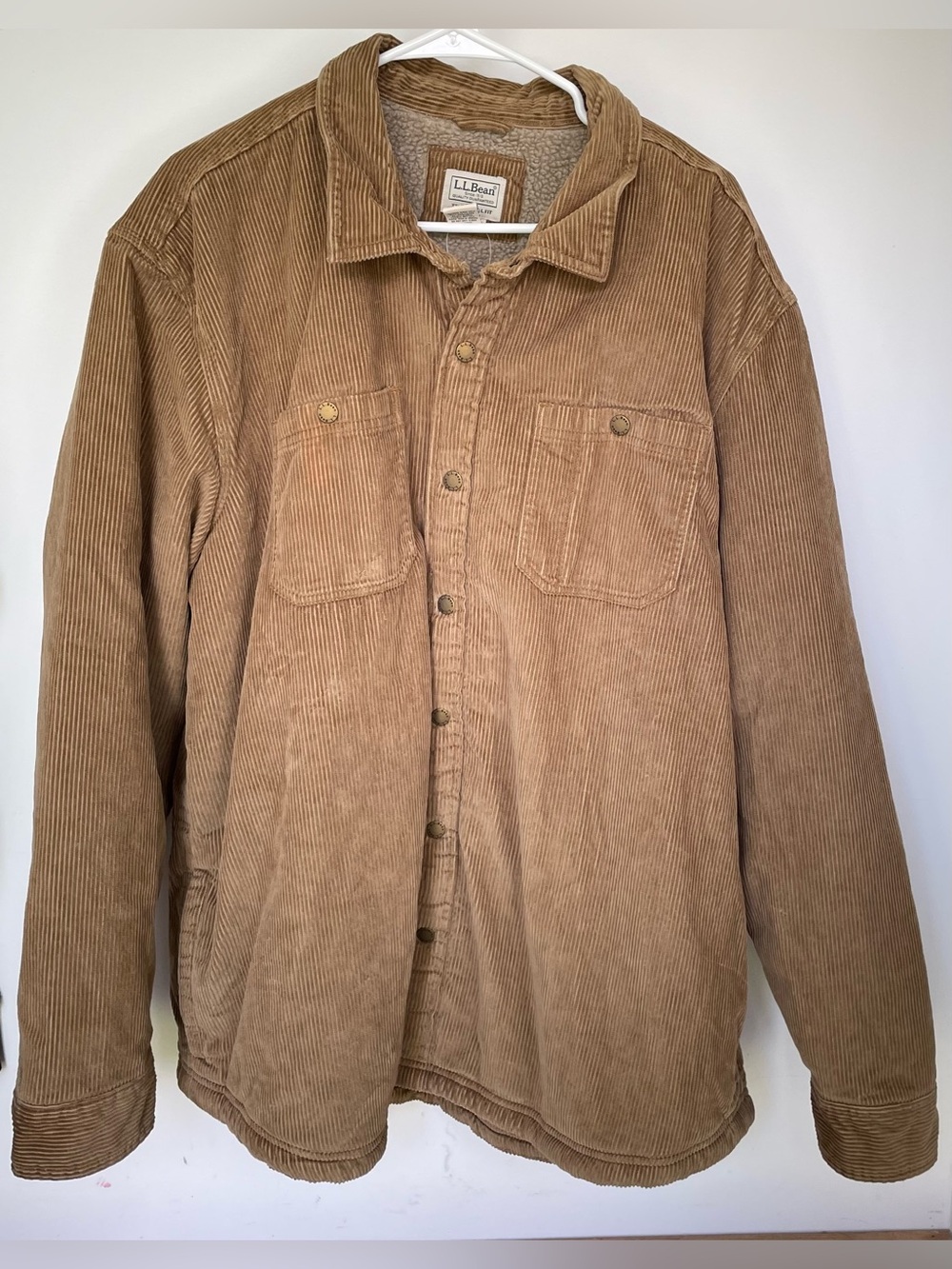 LL Bean jacket men XXL shacket sherpa Lined Shirt snap big Corduroy Traditional